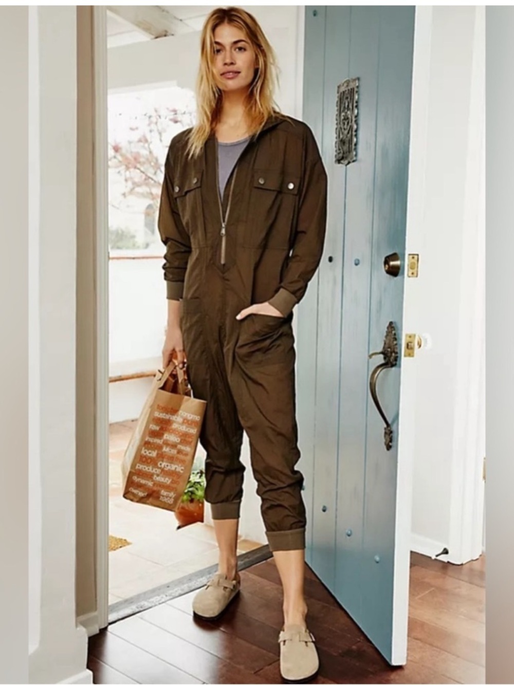 Free People Movement Speak My Language Runsie Jumpsuit Boiler Small Pine Green - Picture 7 of 7